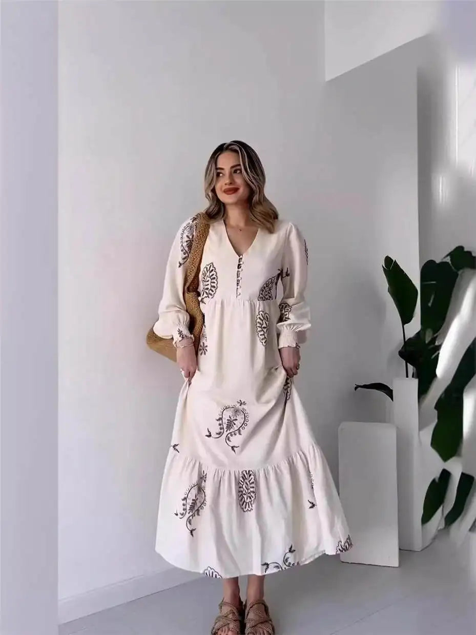 Vestido Largo Manga Larga Cuello Alto Italiana