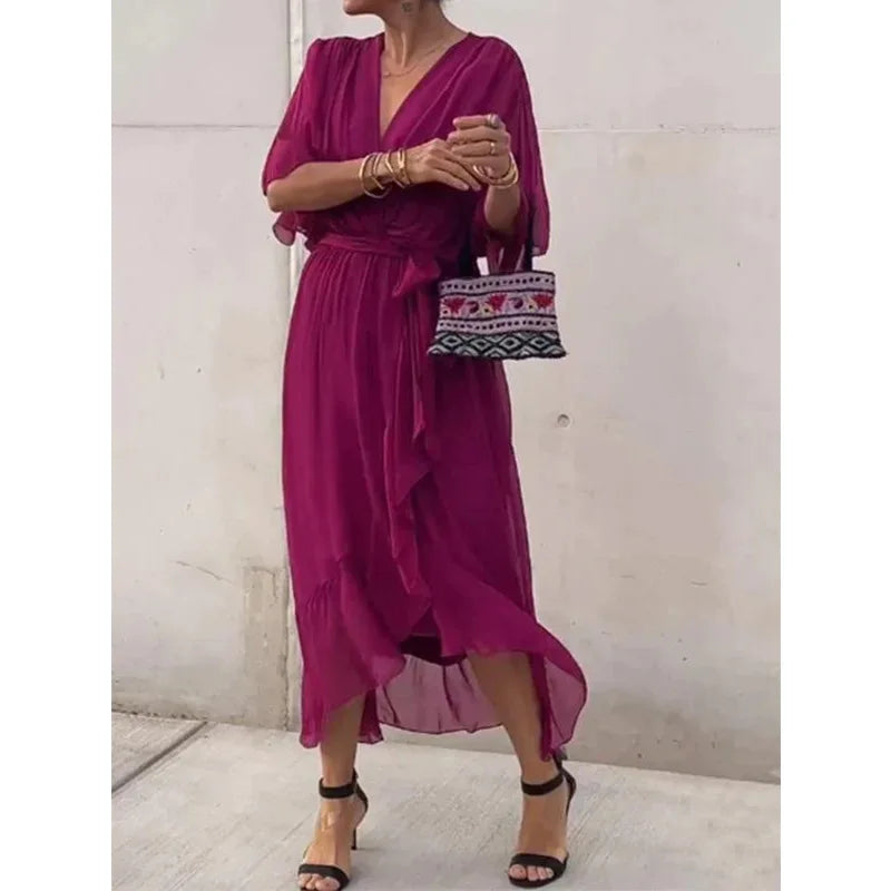 Vestido Mujer Fresco Con Escote En V Y Caída Fluida Rafaella