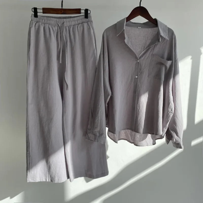 Conjunto Mujer De Lino Retro Algodón Fresco