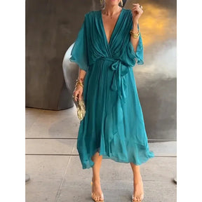 Vestido Mujer Fresco Con Escote En V Y Caída Fluida Rafaella